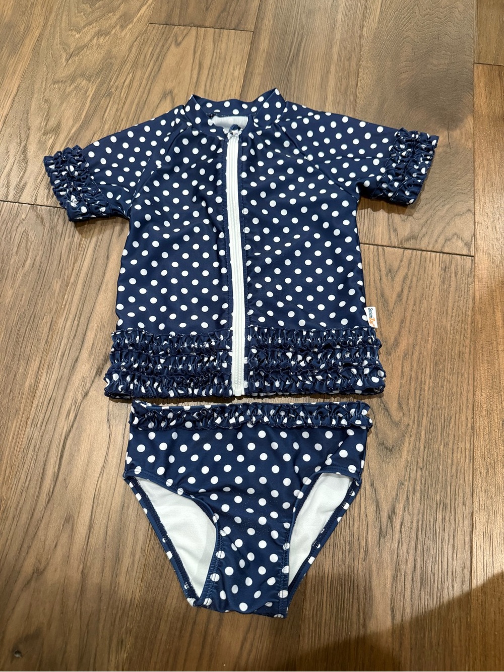 SwimZip Girls Polka Dot Rash Guard Swimsuit Set - Navy/White - 4T